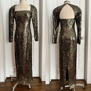 Vintage Black Tie Square Neck Sequin Gown